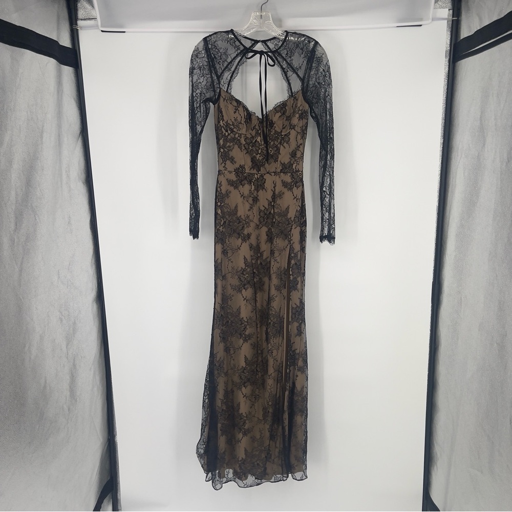 Katie May Los Angeles Persia Black Lace Sweetheart Long Sleeve Formal Maxi Dress - Picture 2 of 10